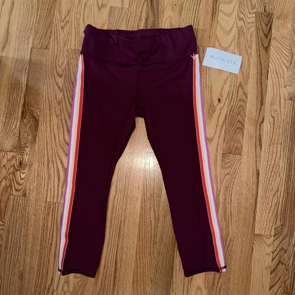 Athleta Contender Side Stripe Capri Crop Leggings Plum Small NEW WITH TAG - Picture 2 of 6